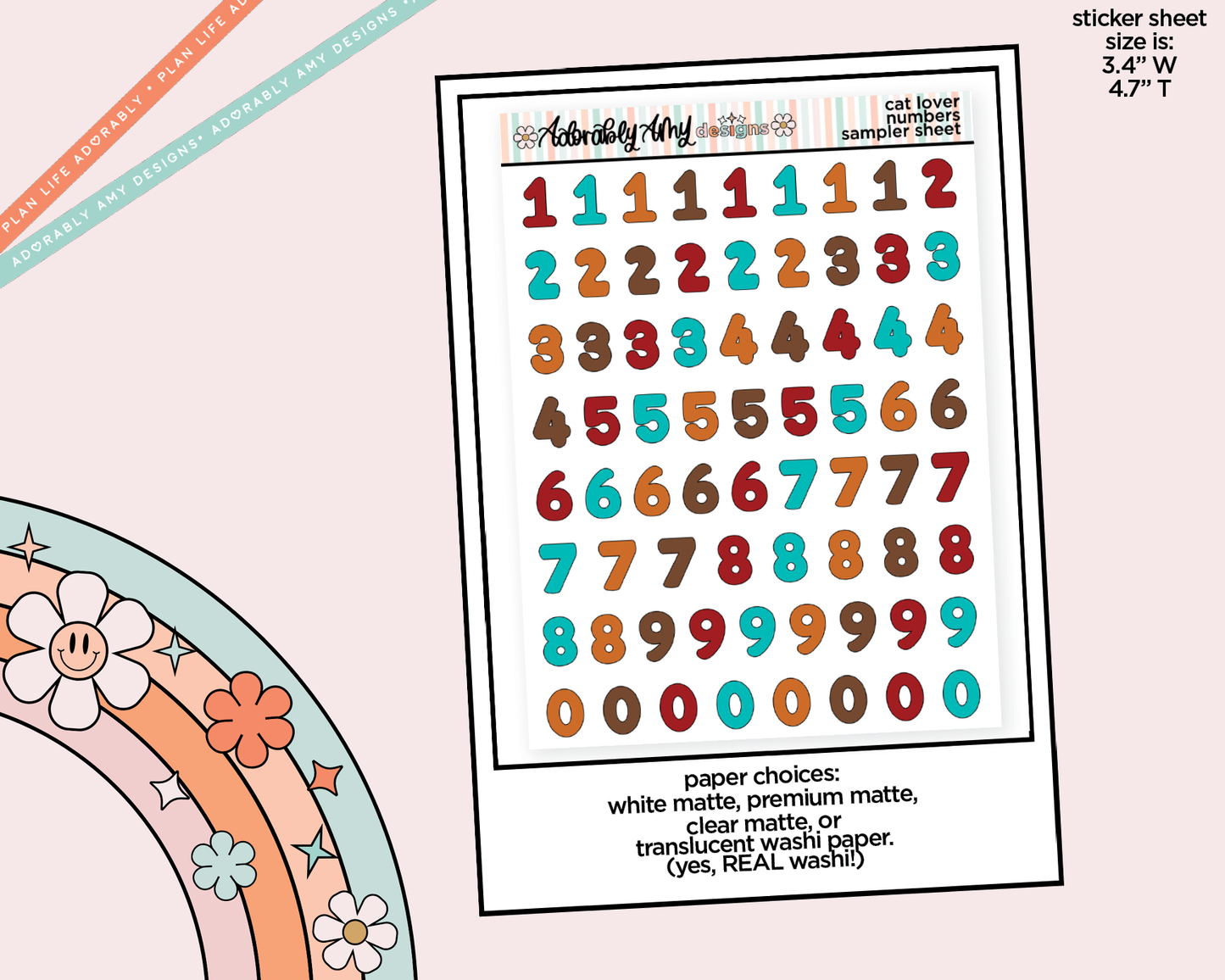 Cat Lover Number Stickers Deco Typography Sampler Planner Stickers