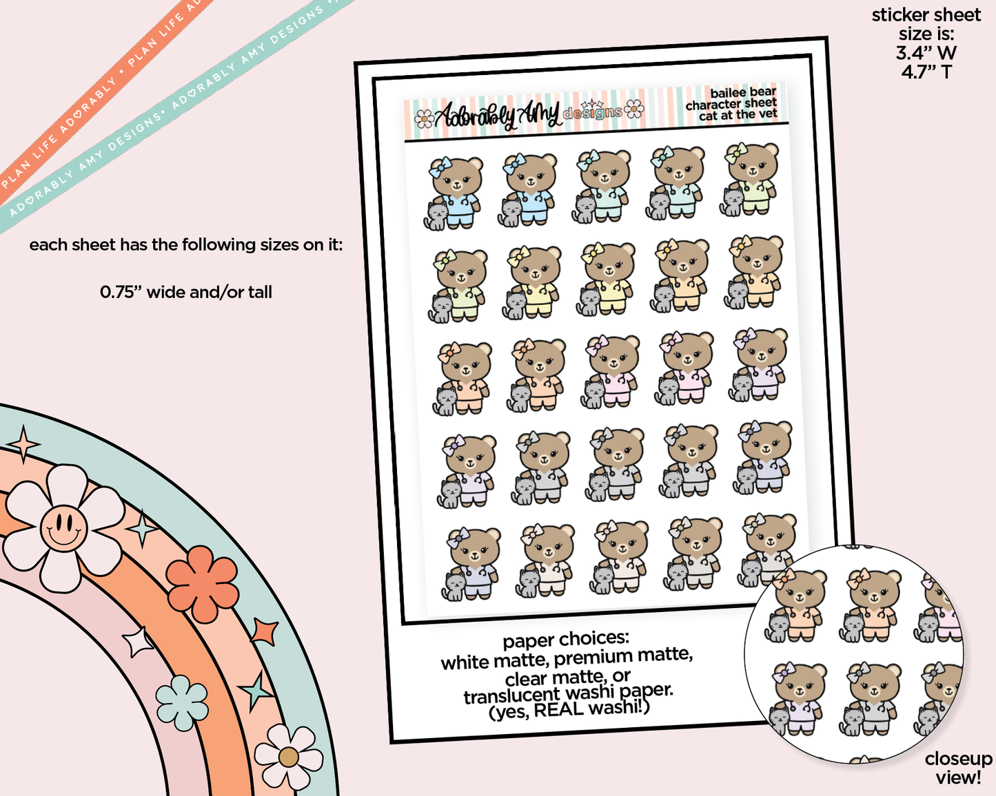 Bailee Bear Cat at the Vet Decoration Character Planner Stickers