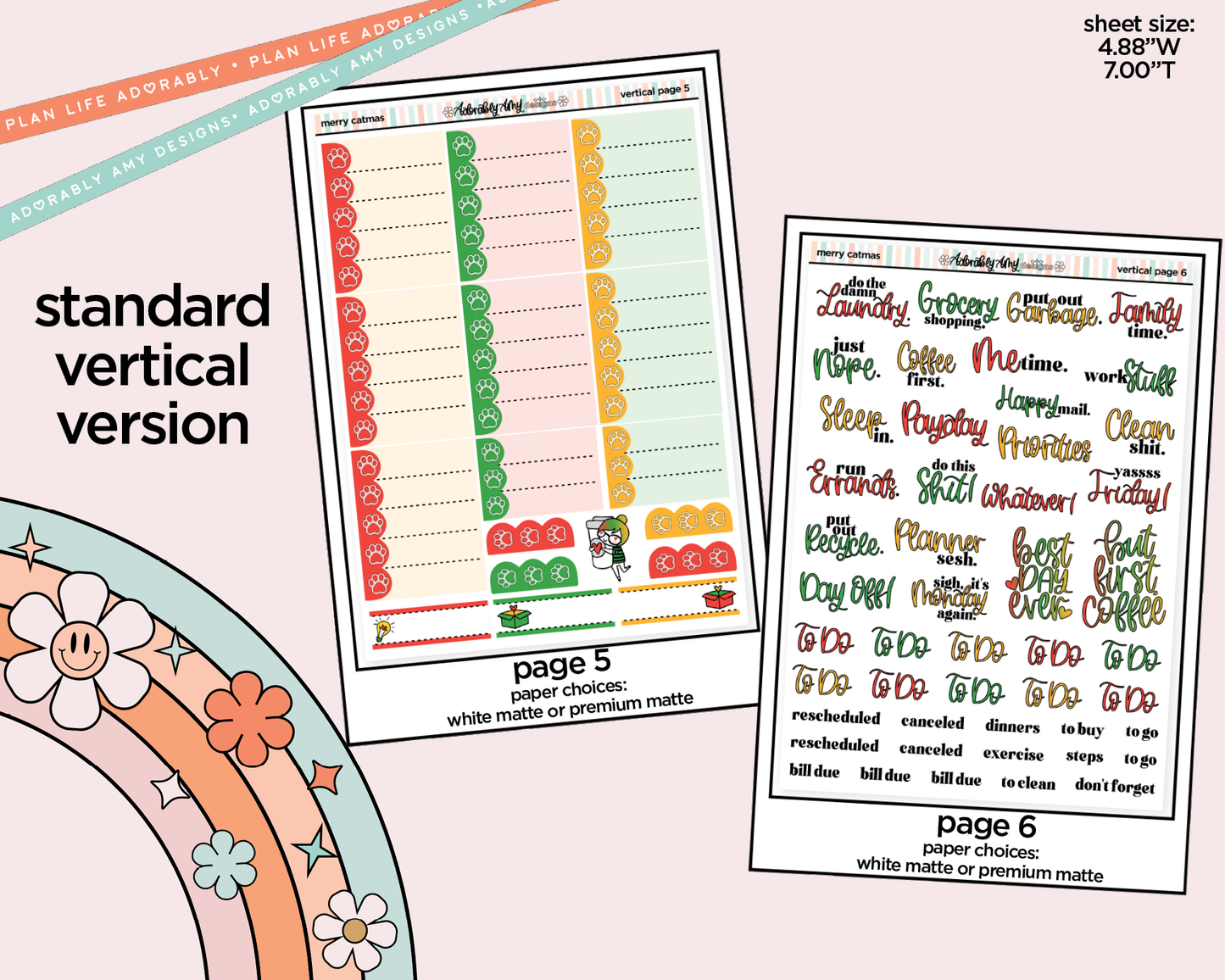 Vertical Merry Catmas Weekly Sticker Kit for Vertical Standard Size Planners or Insert