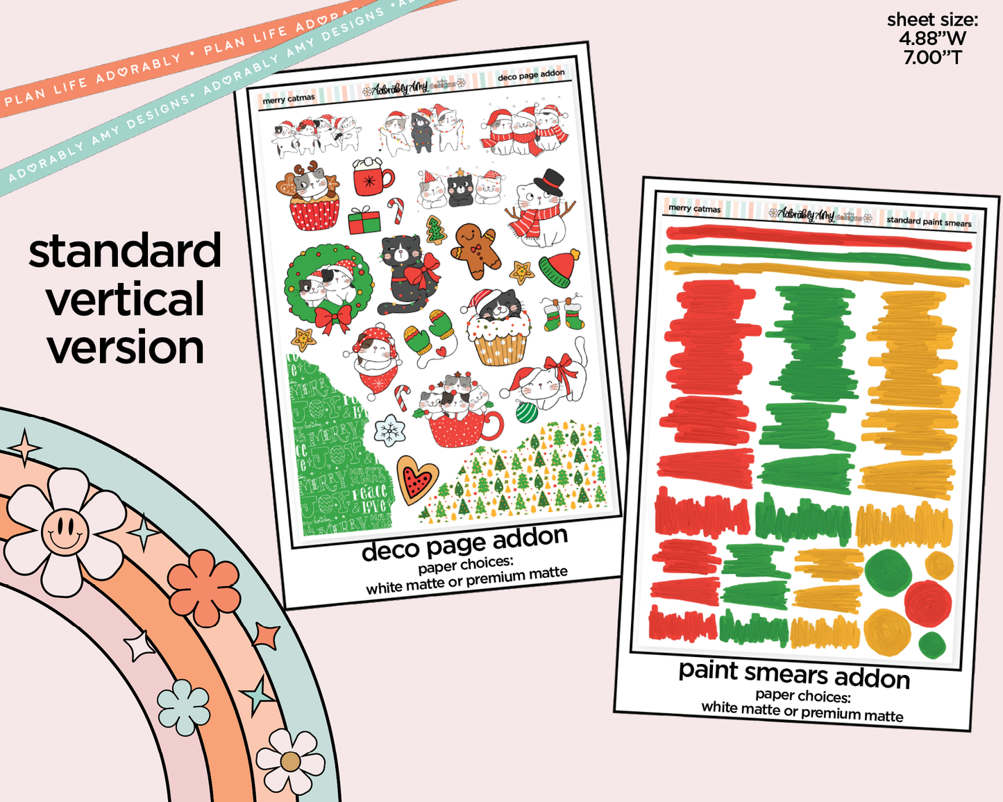 Vertical Merry Catmas Weekly Sticker Kit for Vertical Standard Size Planners or Insert