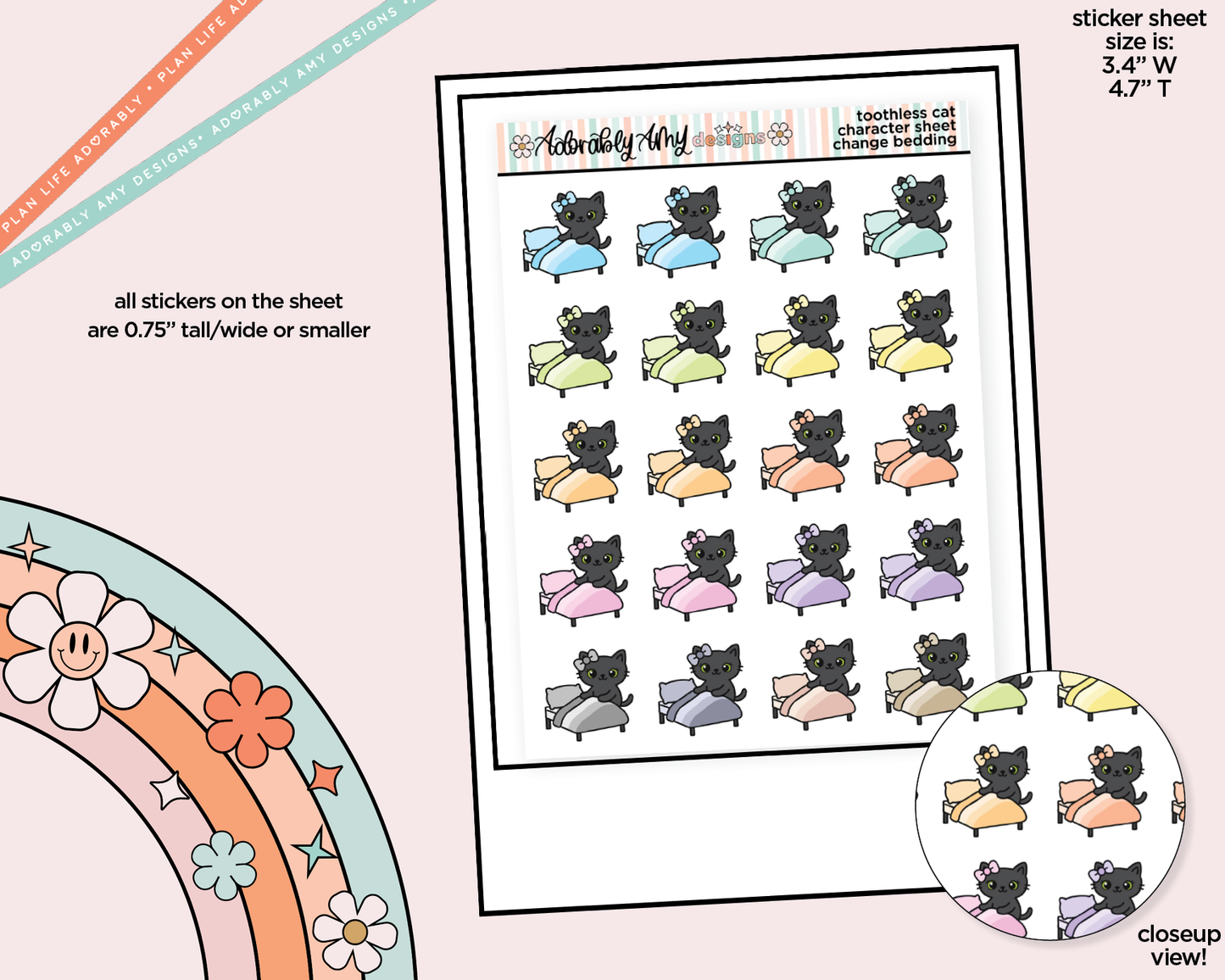 Toothless Cat Change Bedding - Make Bed Decoration Character Planner Stickers