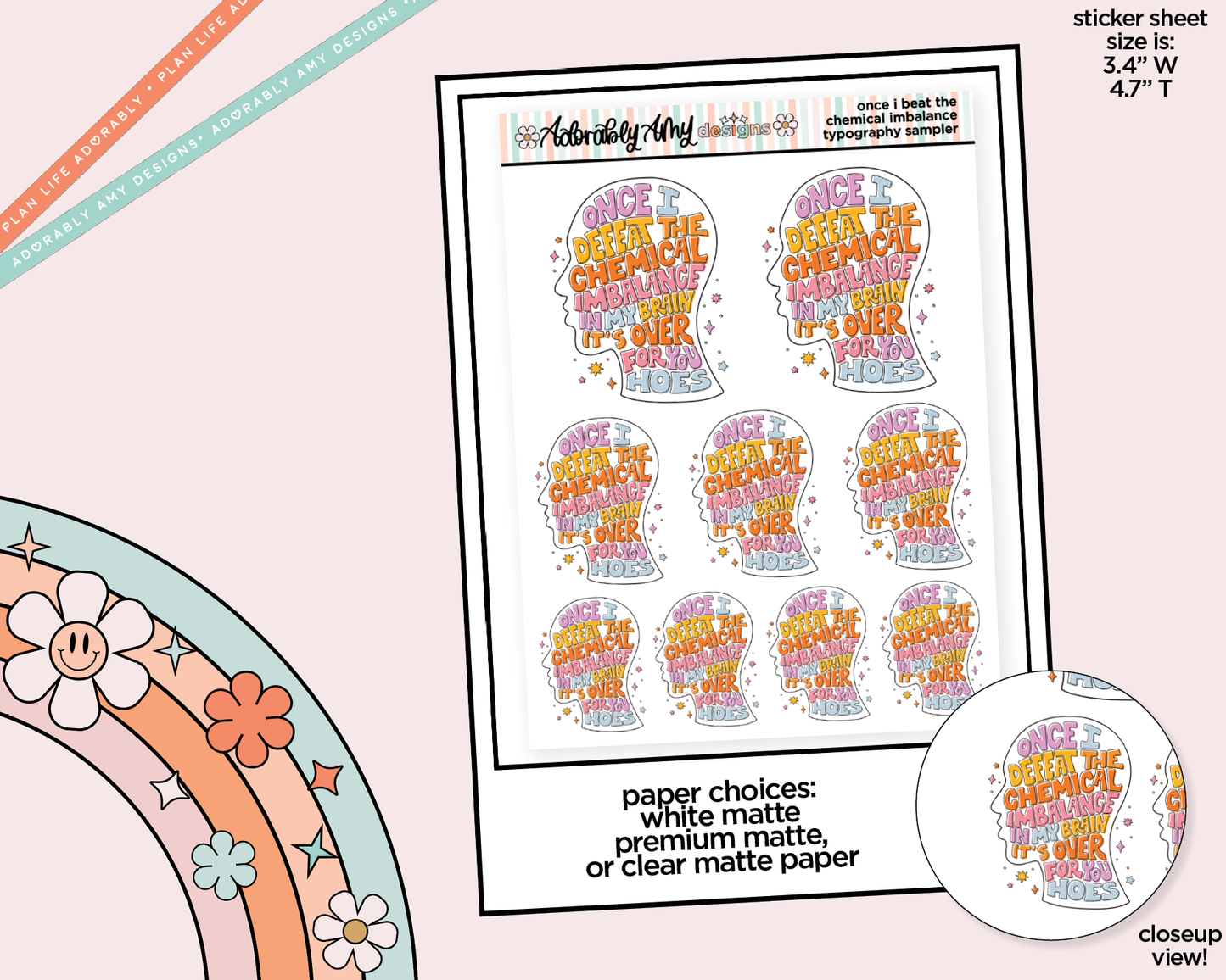 Once I Beat the Chemical Balance Typography Sampler Planner Stickers for any Planner or Insert