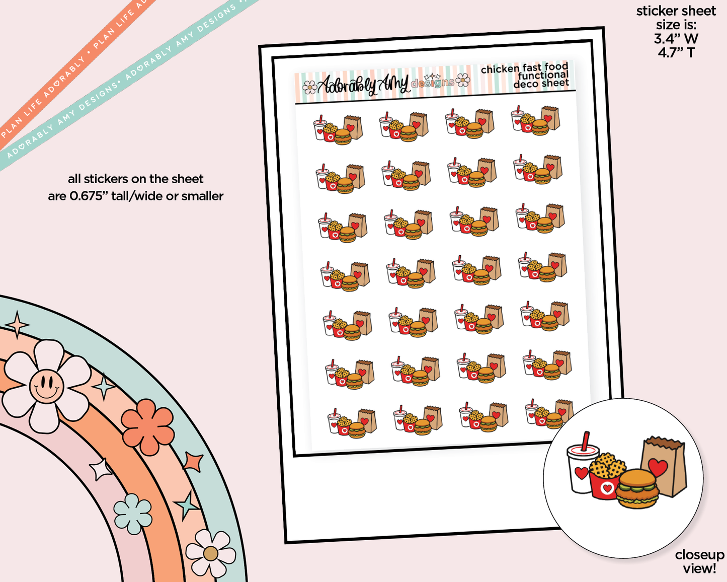 Chicken Sandwich Fast Food Doodled Icon Stickers