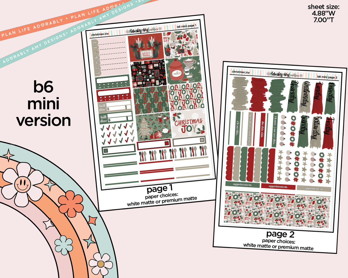 Mini B6 Christmas Joy Planner Sticker Kit sized for ANY Vertical Insert
