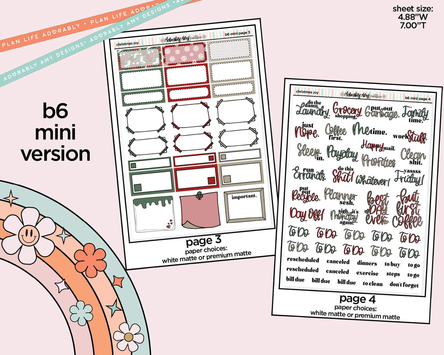 Mini B6 Christmas Joy Planner Sticker Kit sized for ANY Vertical Insert