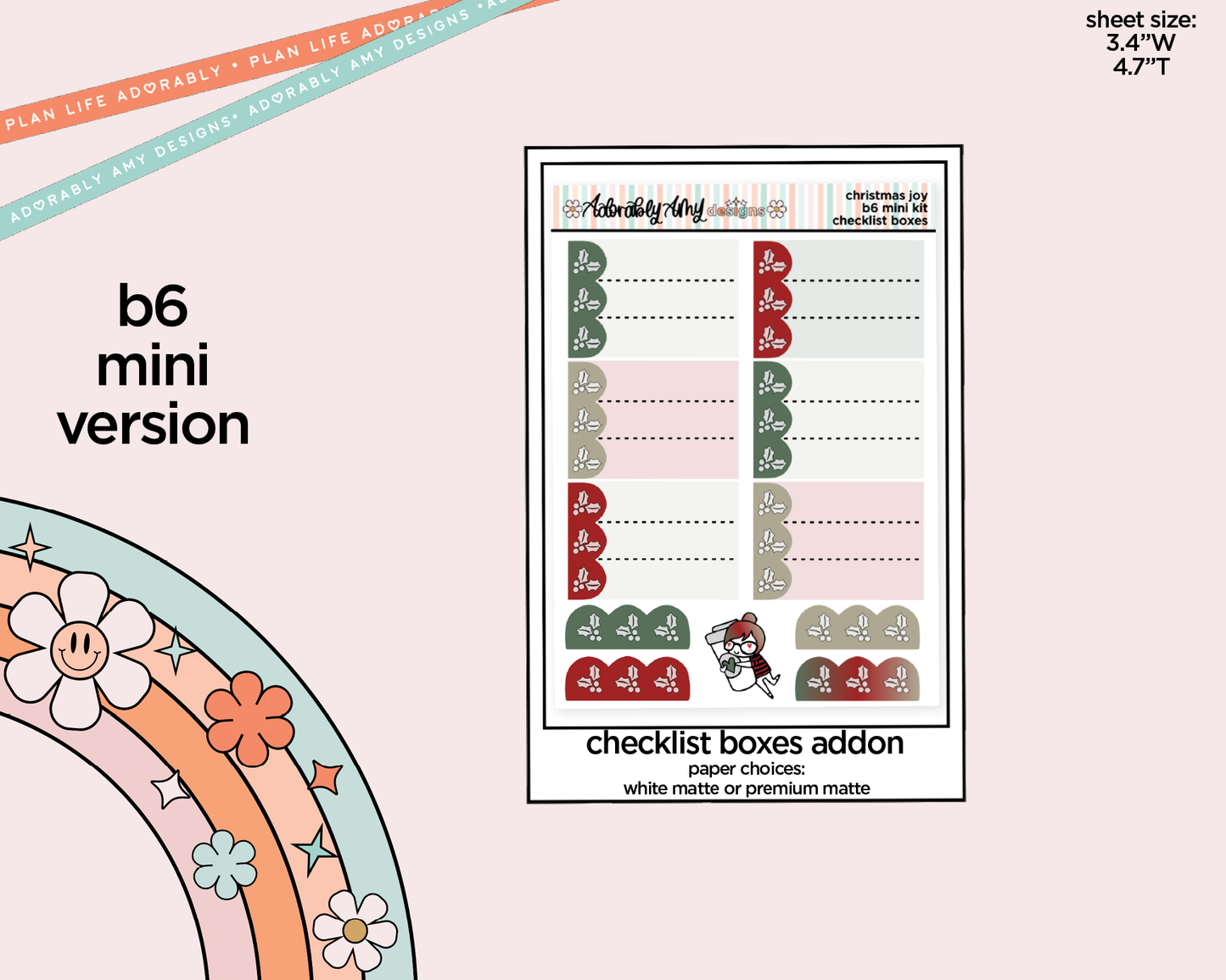 Mini B6 Christmas Joy Planner Sticker Kit sized for ANY Vertical Insert