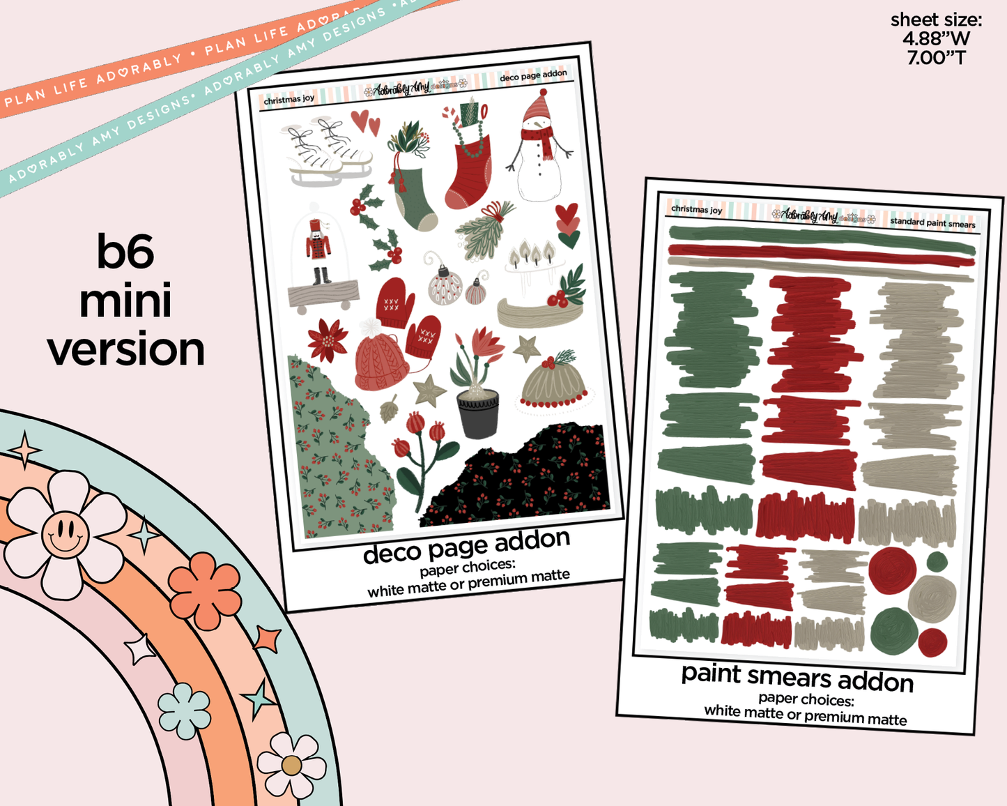Mini B6 Christmas Joy Planner Sticker Kit sized for ANY Vertical Insert