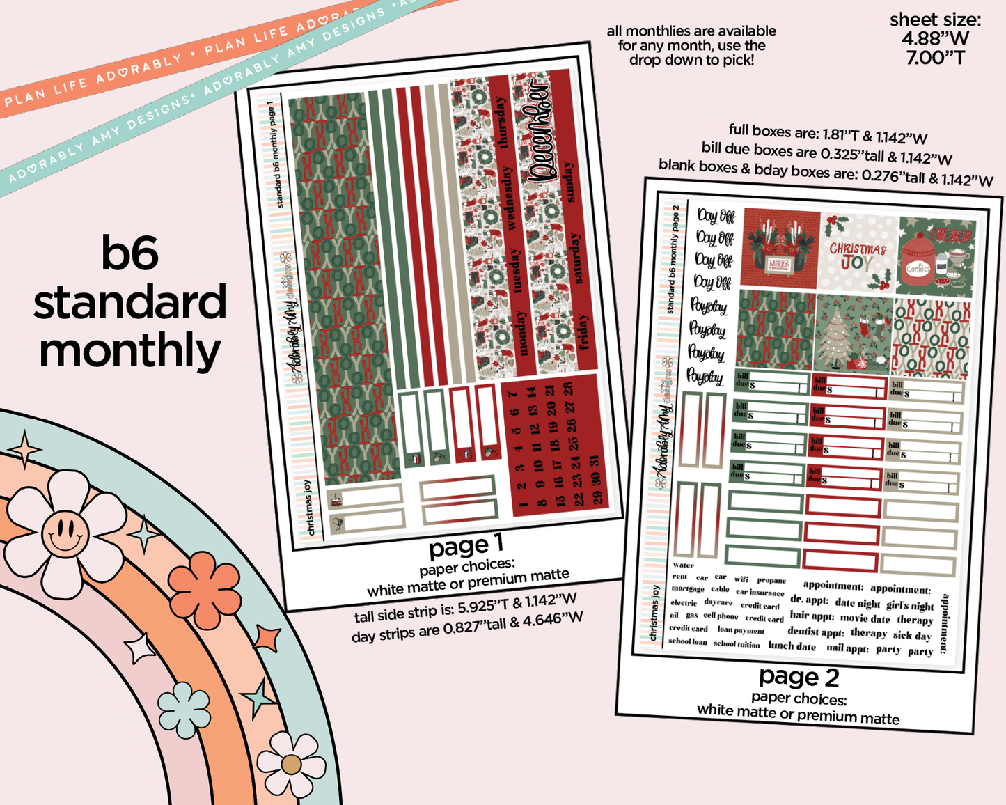 Mini B6 Christmas Joy Planner Sticker Kit sized for ANY Vertical Insert