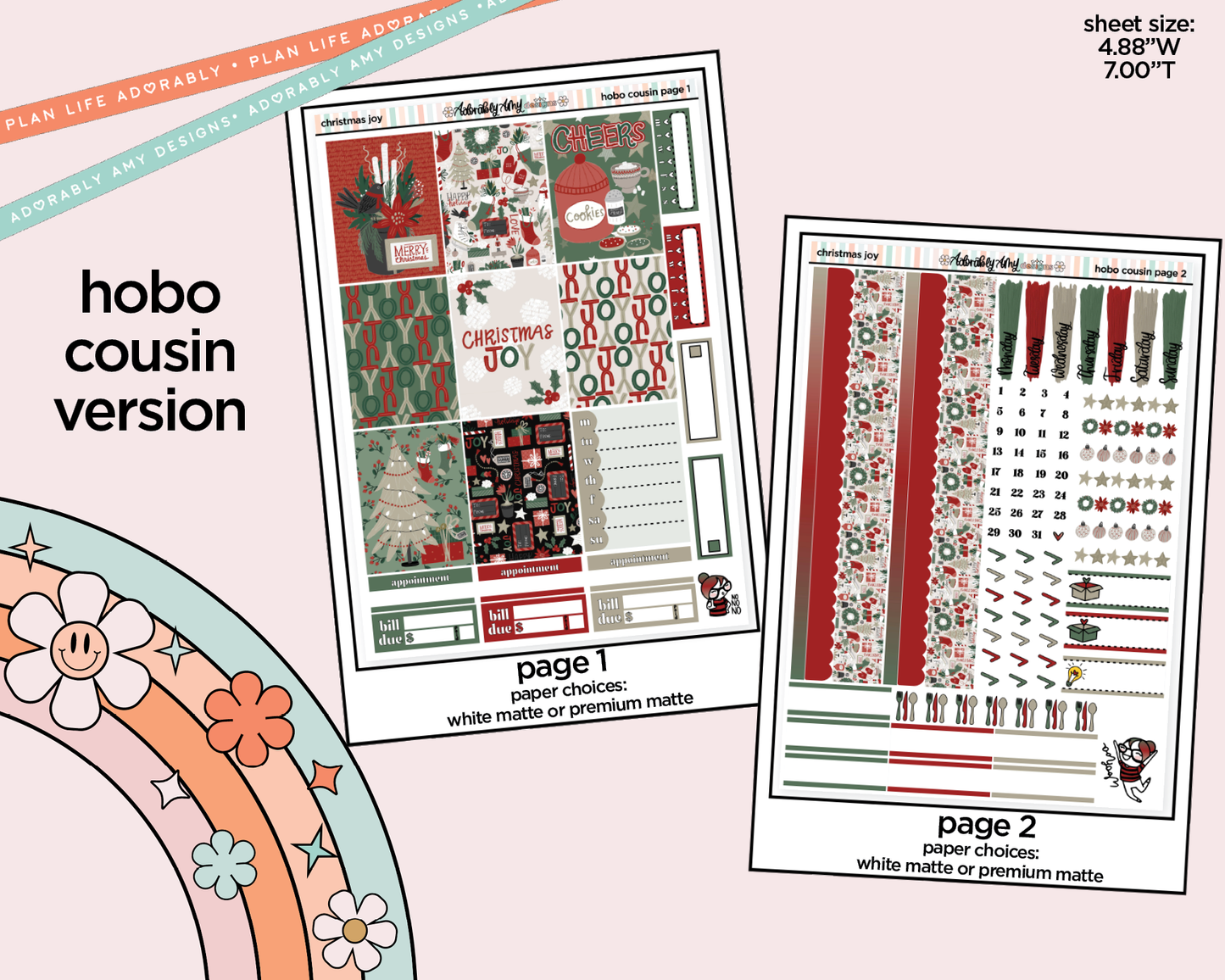 Hobonichi Cousin Weekly Christmas Joy Planner Sticker Kit for Hobo Cousin or Similar Planners