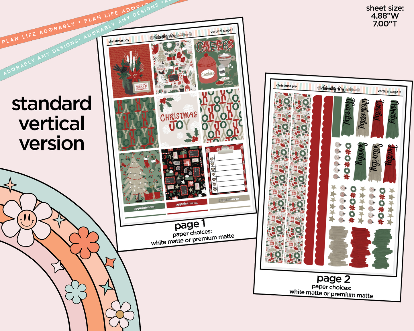 Vertical Christmas Joy Weekly Sticker Kit for Vertical Standard Size Planners or Insert