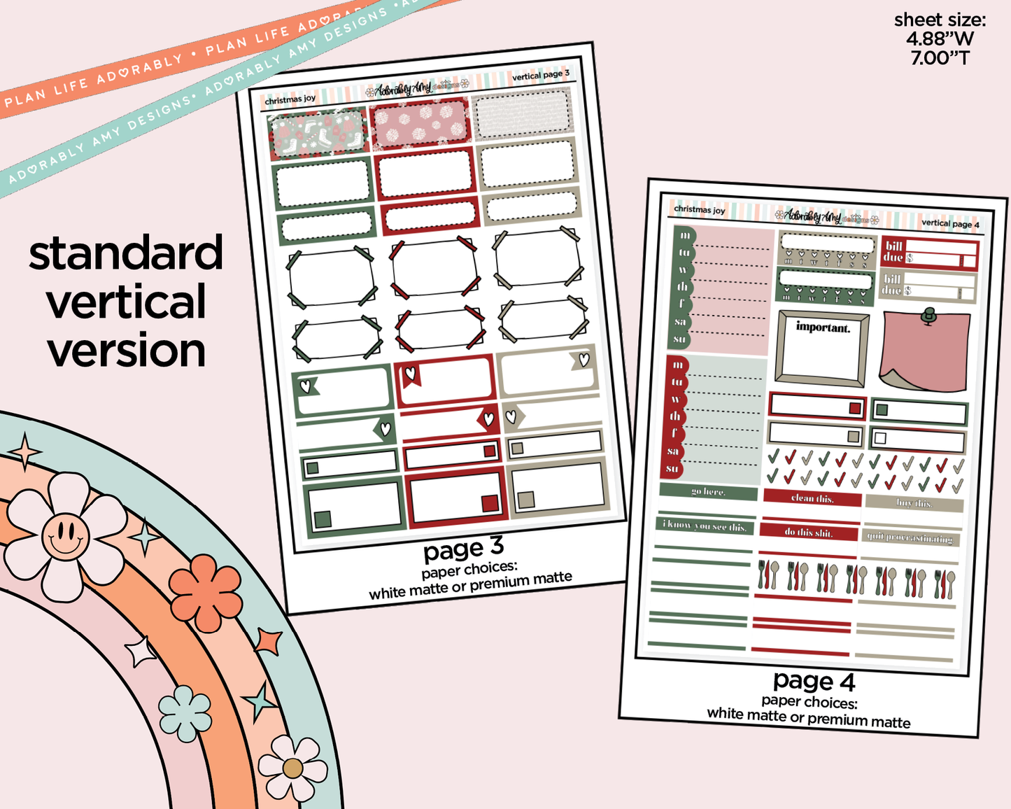 Vertical Christmas Joy Weekly Sticker Kit for Vertical Standard Size Planners or Insert