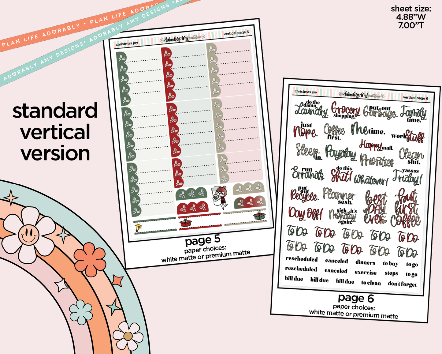 Vertical Christmas Joy Weekly Sticker Kit for Vertical Standard Size Planners or Insert