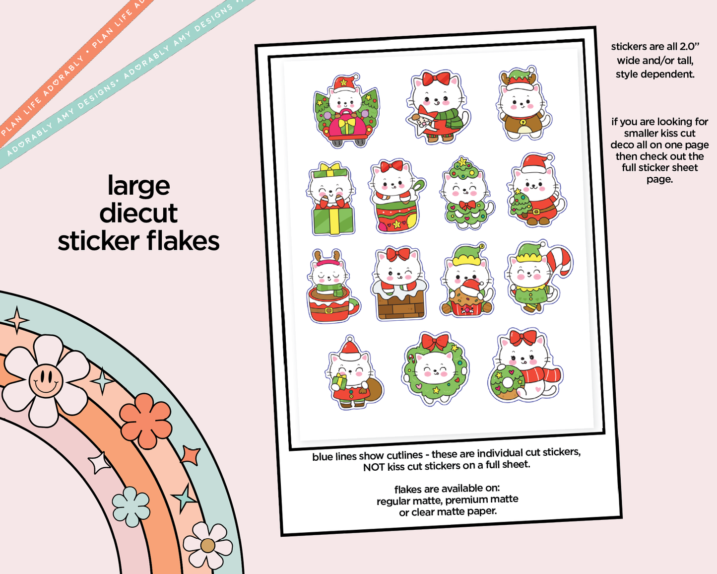 Doodled Christmas KIittens Decorative Planner Stickers