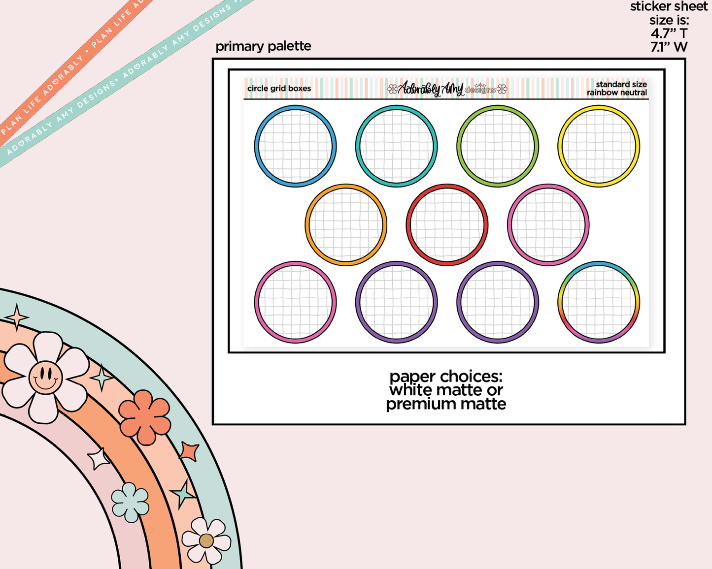Rainbow Circle Grid Boxes Standard Stickers for any Planner or Insert - Adorably Amy Designs