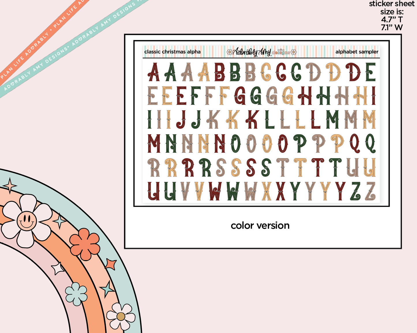 Classic Christmas Alphabet Stickers Deco Typography Sampler Planner Stickers