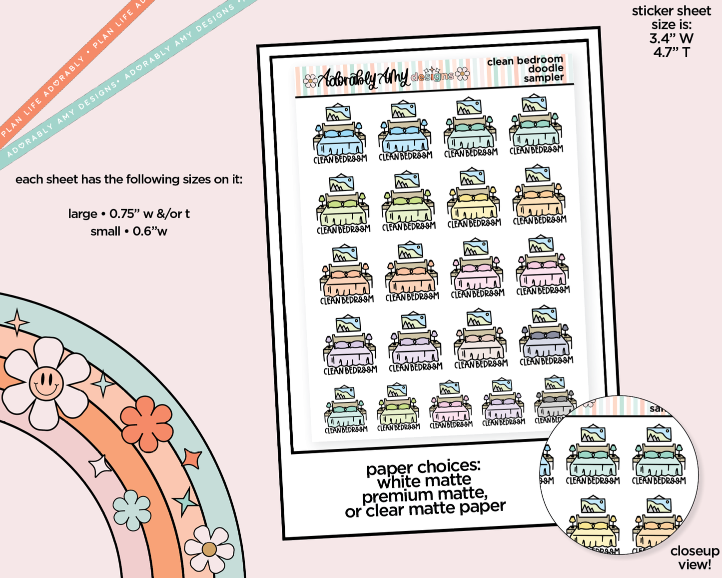 Clean Bedroom Pastel Planner Stickers for any Planner or Insert