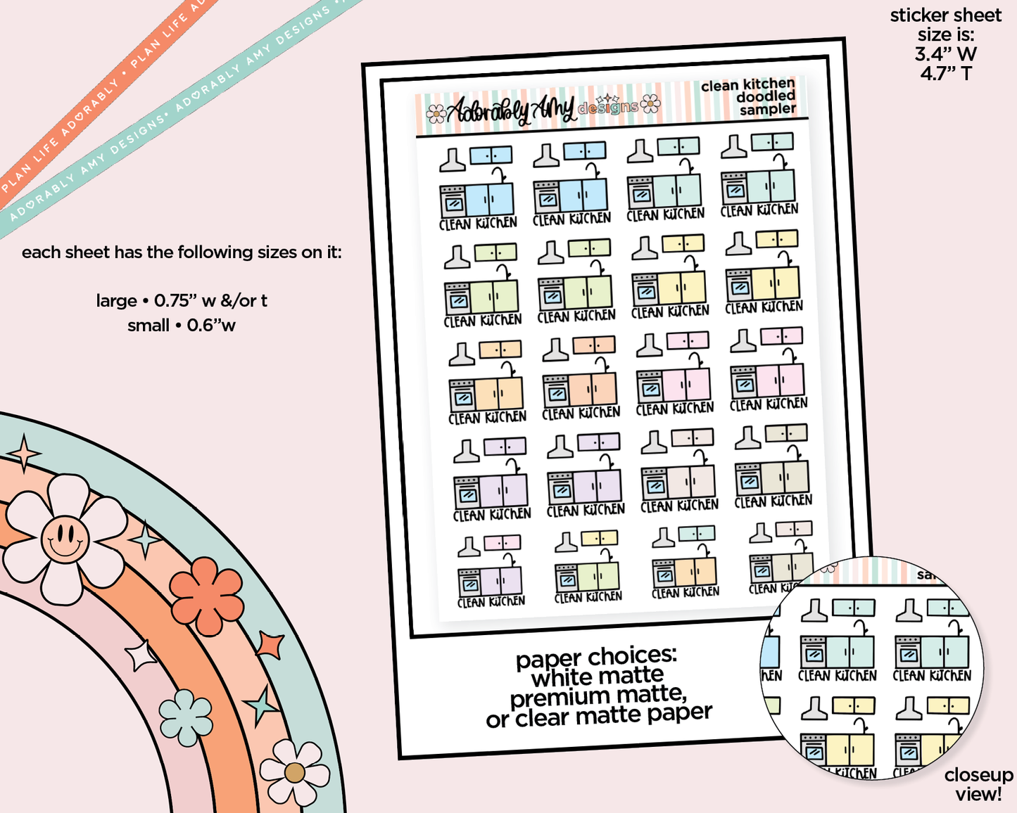 Clean Kitchen Pastel Planner Stickers for any Planner or Insert