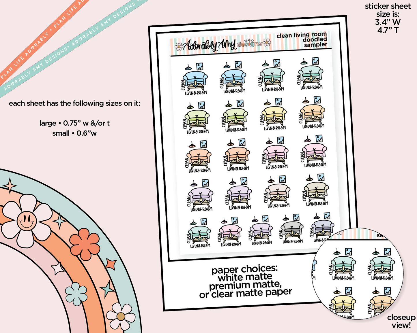 Clean Living Room Pastel Planner Stickers for any Planner or Insert