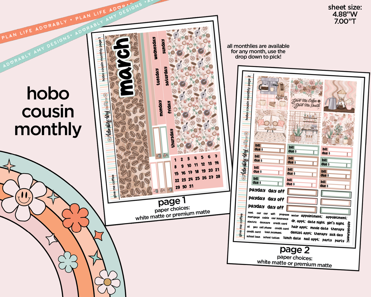 Hobonichi Cousin Monthly Pick Your Month Give Me Coffee Planner Sticker Kit for Hobo Cousin or Similar Planners