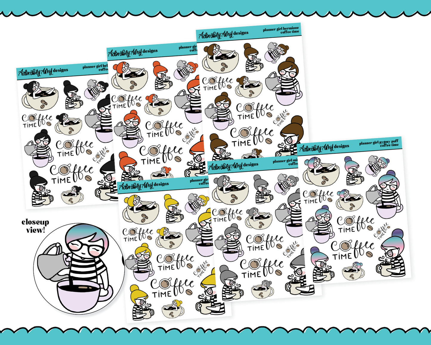 Doodled Planner Girls Character Stickers Coffee Time Decorative Planner Stickers for any Planner or Insert