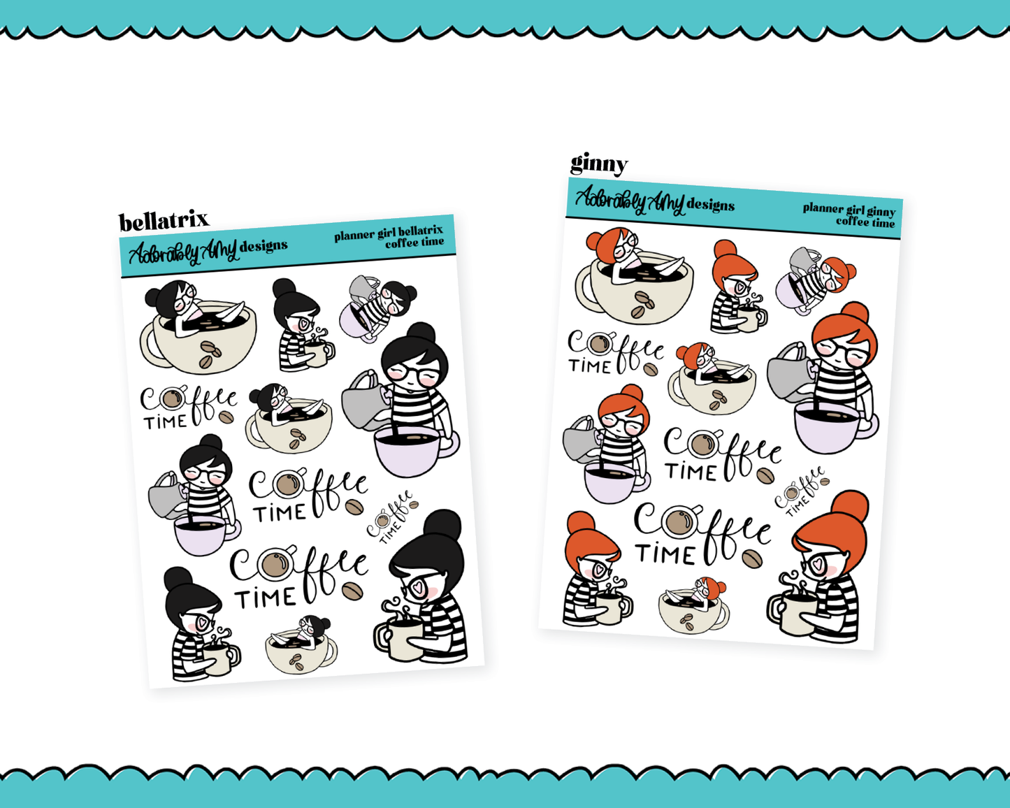 Doodled Planner Girls Character Stickers Coffee Time Decorative Planner Stickers for any Planner or Insert