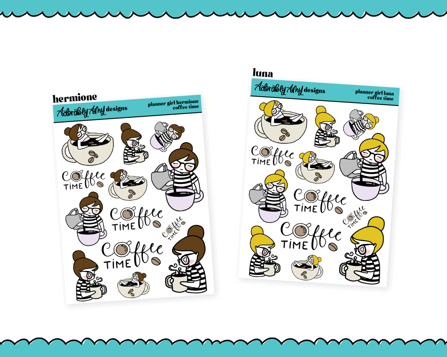 Doodled Planner Girls Character Stickers Coffee Time Decorative Planner Stickers for any Planner or Insert
