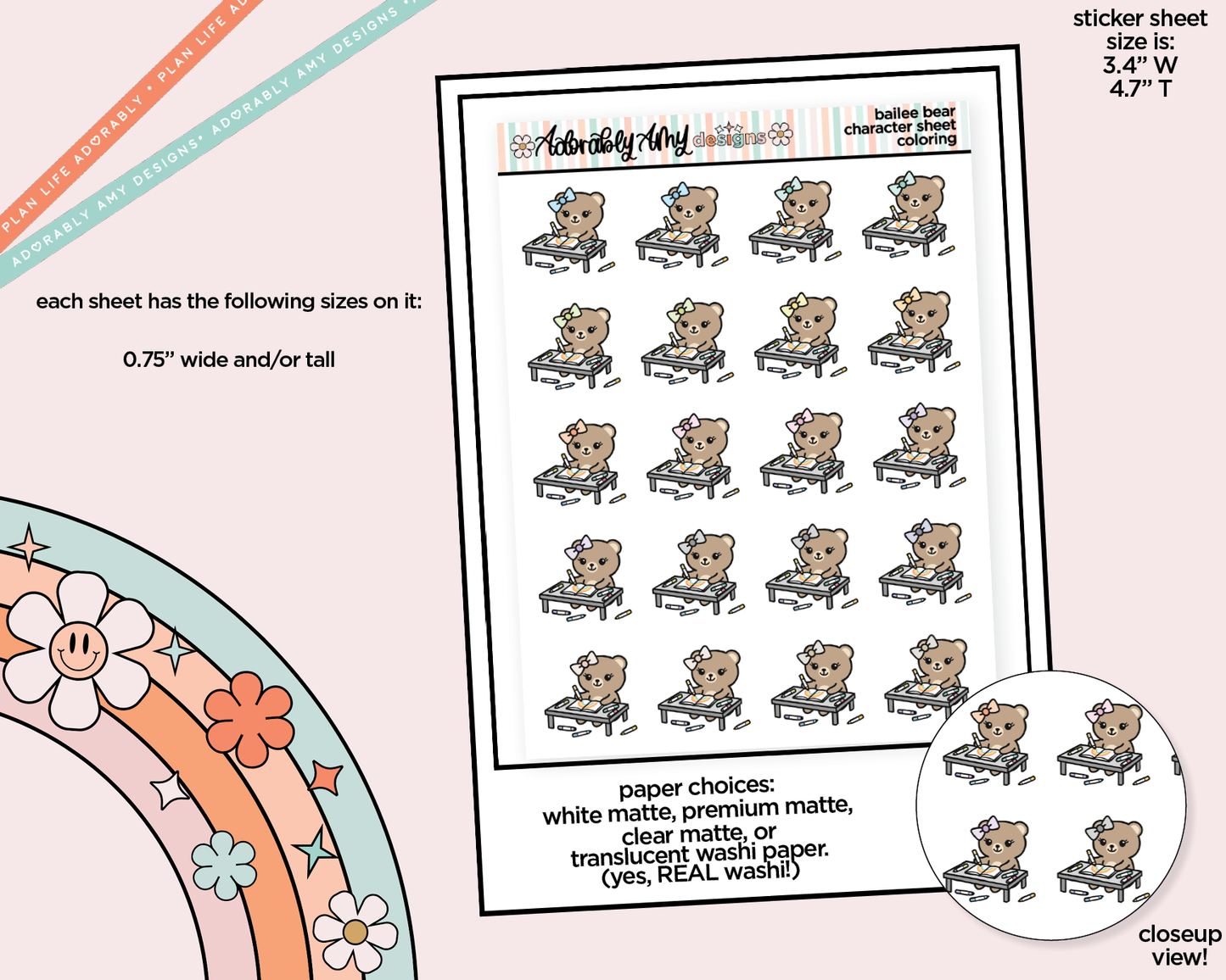 Bailee Bear Coloring Time Decoration Character Planner Stickers