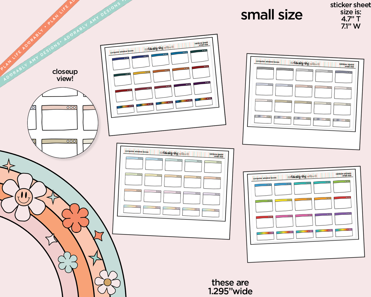 Rainbow Computer Window Boxes Small Planner Stickers for Hobo Cousin or any Planner or Insert