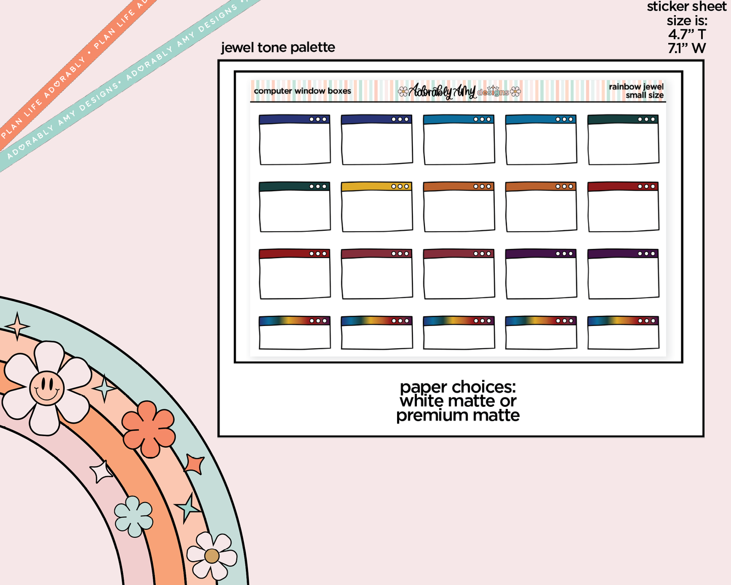 Rainbow Computer Window Boxes Small Planner Stickers for Hobo Cousin or any Planner or Insert
