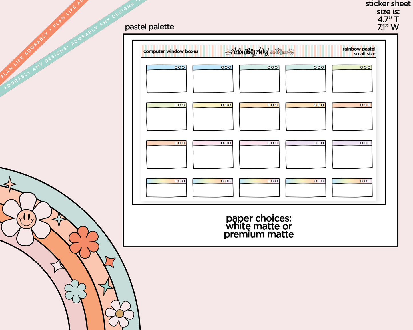 Rainbow Computer Window Boxes Small Planner Stickers for Hobo Cousin or any Planner or Insert