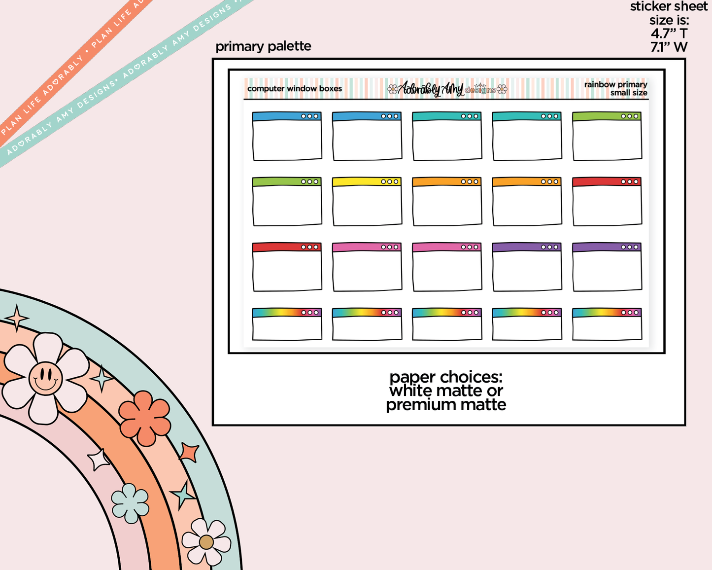 Rainbow Computer Window Boxes Small Planner Stickers for Hobo Cousin or any Planner or Insert