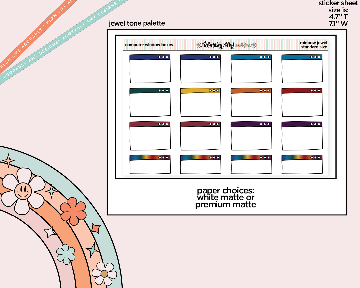 Rainbow Computer Window Boxes Standard Stickers for any Standard Size Planner or Insert