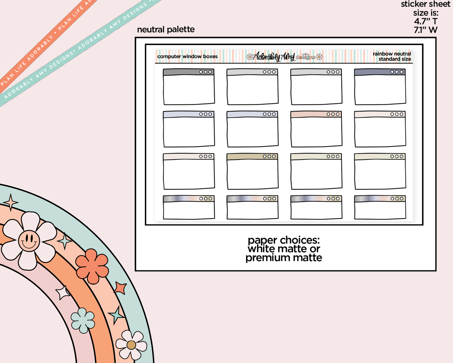 Rainbow Computer Window Boxes Standard Stickers for any Standard Size Planner or Insert