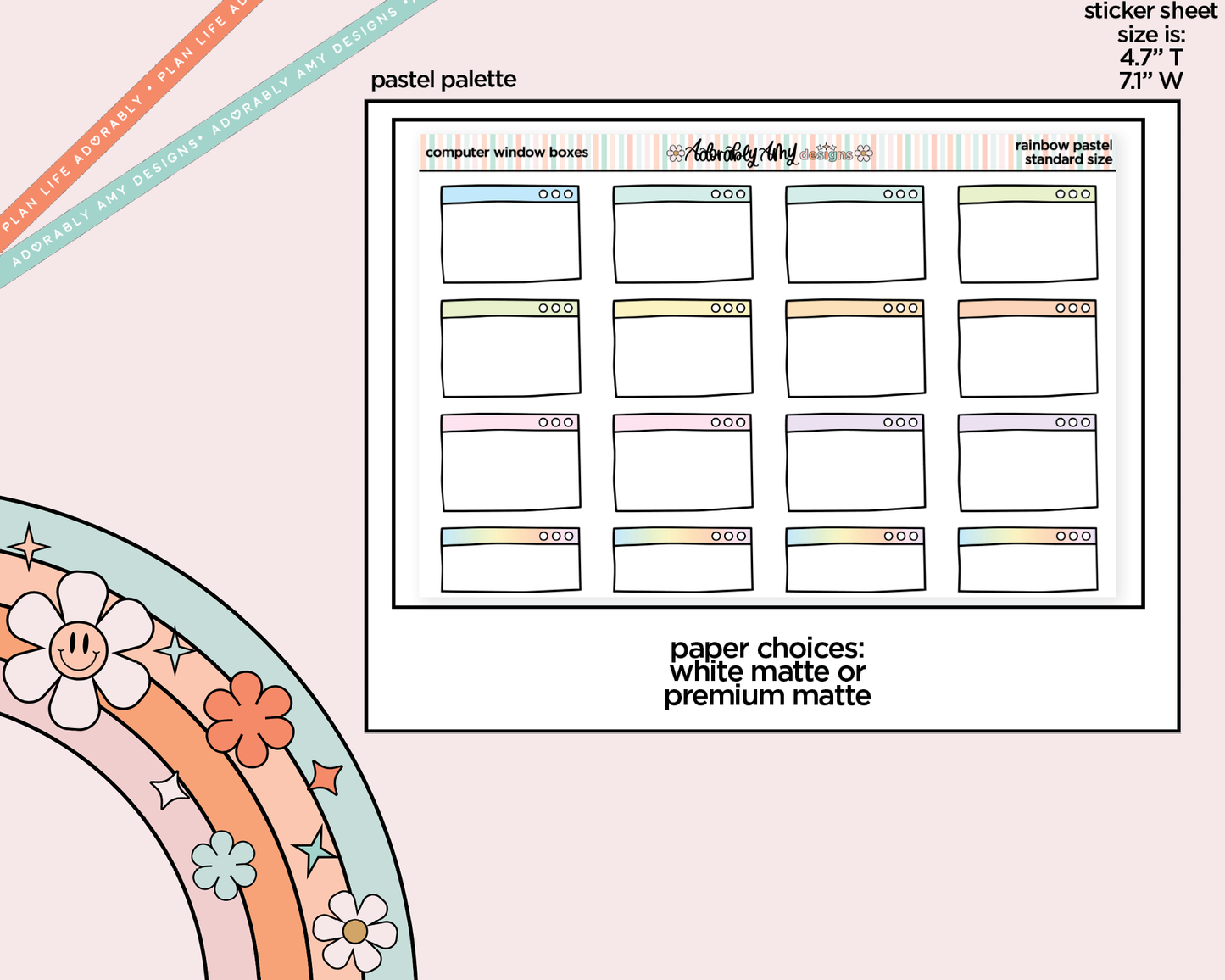 Rainbow Computer Window Boxes Standard Stickers for any Standard Size Planner or Insert