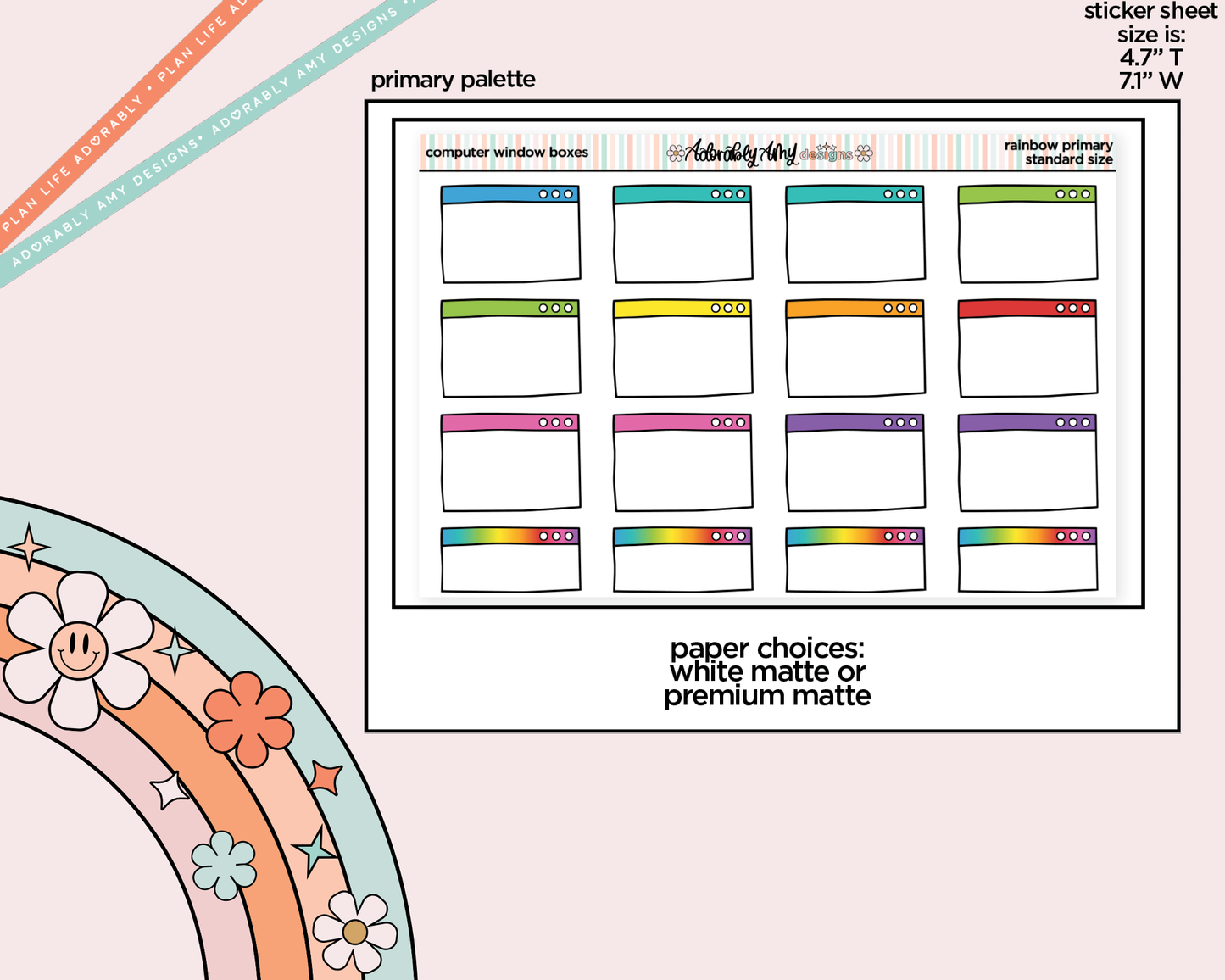 Rainbow Computer Window Boxes Standard Stickers for any Standard Size Planner or Insert