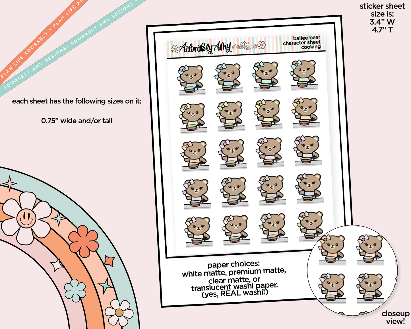 Bailee Bear Cooking Decoration Character Planner Stickers