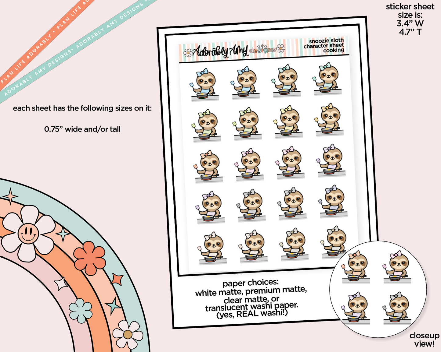 Snoozie Sloth Cooking Decoration Character Planner Stickers