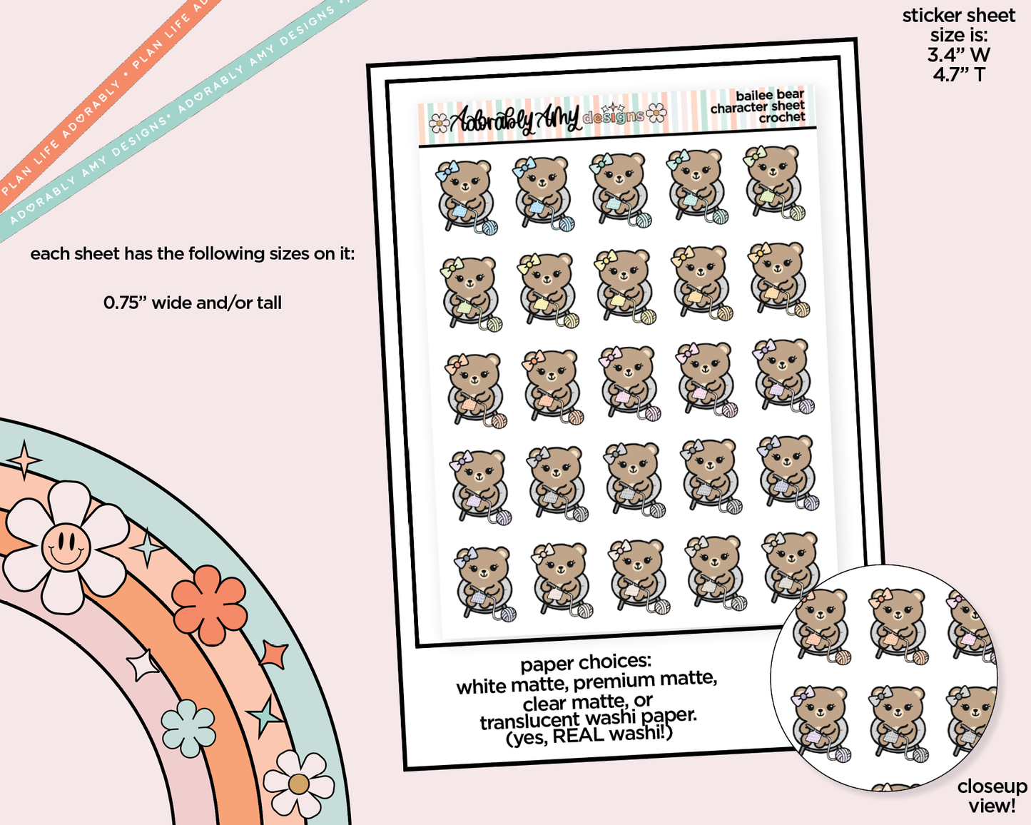 Bailee Bear Crochet - Yarn Ball Decoration Character Planner Stickers
