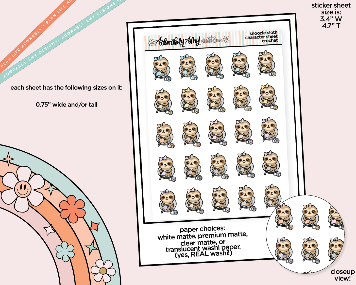 Snoozie Sloth Crochet - Yarn Ball Decoration Character Planner Stickers