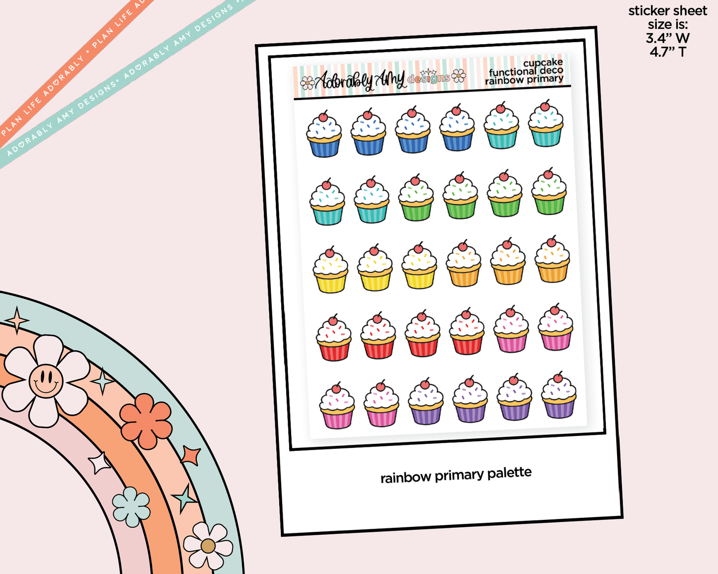 Rainbow Cupcakes Doodled Icon Stickers