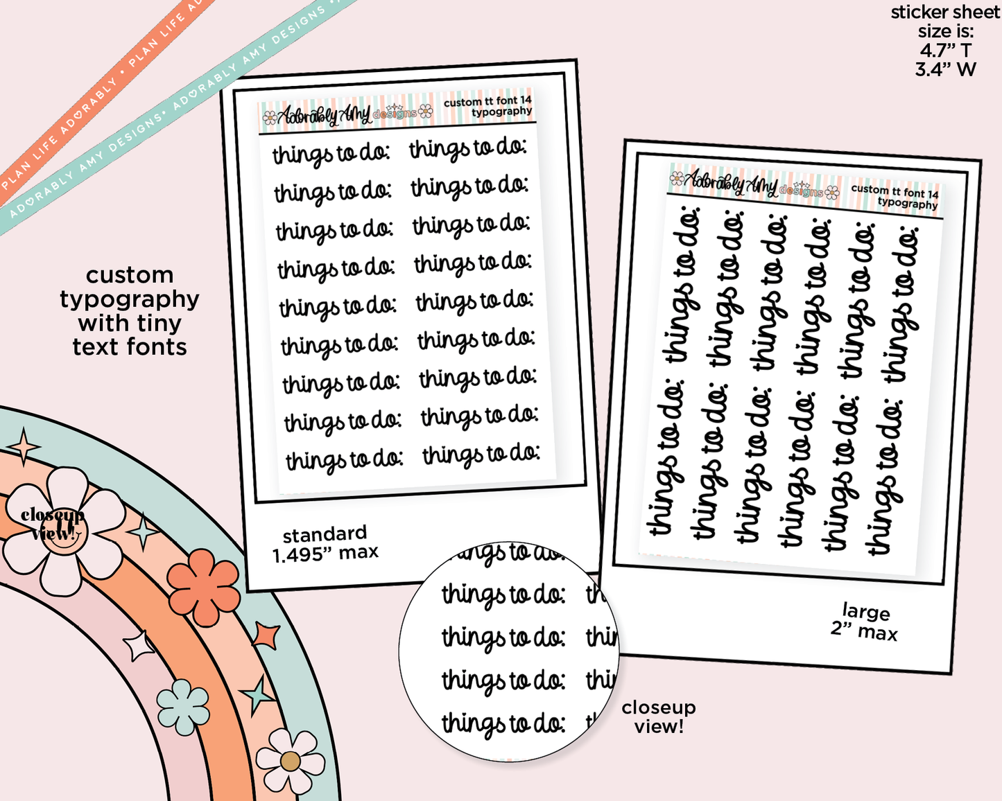 Custom Typography with Tiny Text Fonts Ink OR Foil (coordinates with our Tiny Text stickers) Sticker Sheet Planner Stickers