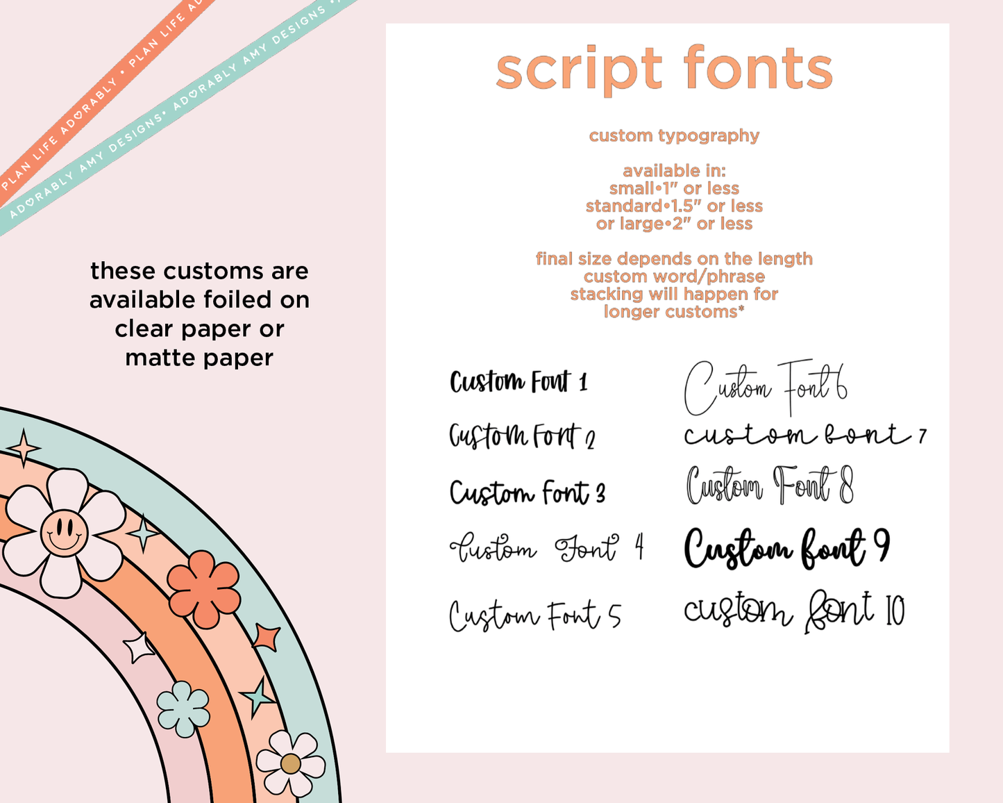 Foiled Custom Word/Phrase Stickers Planner Stickers for any Planner or Insert - Adorably Amy Designs
