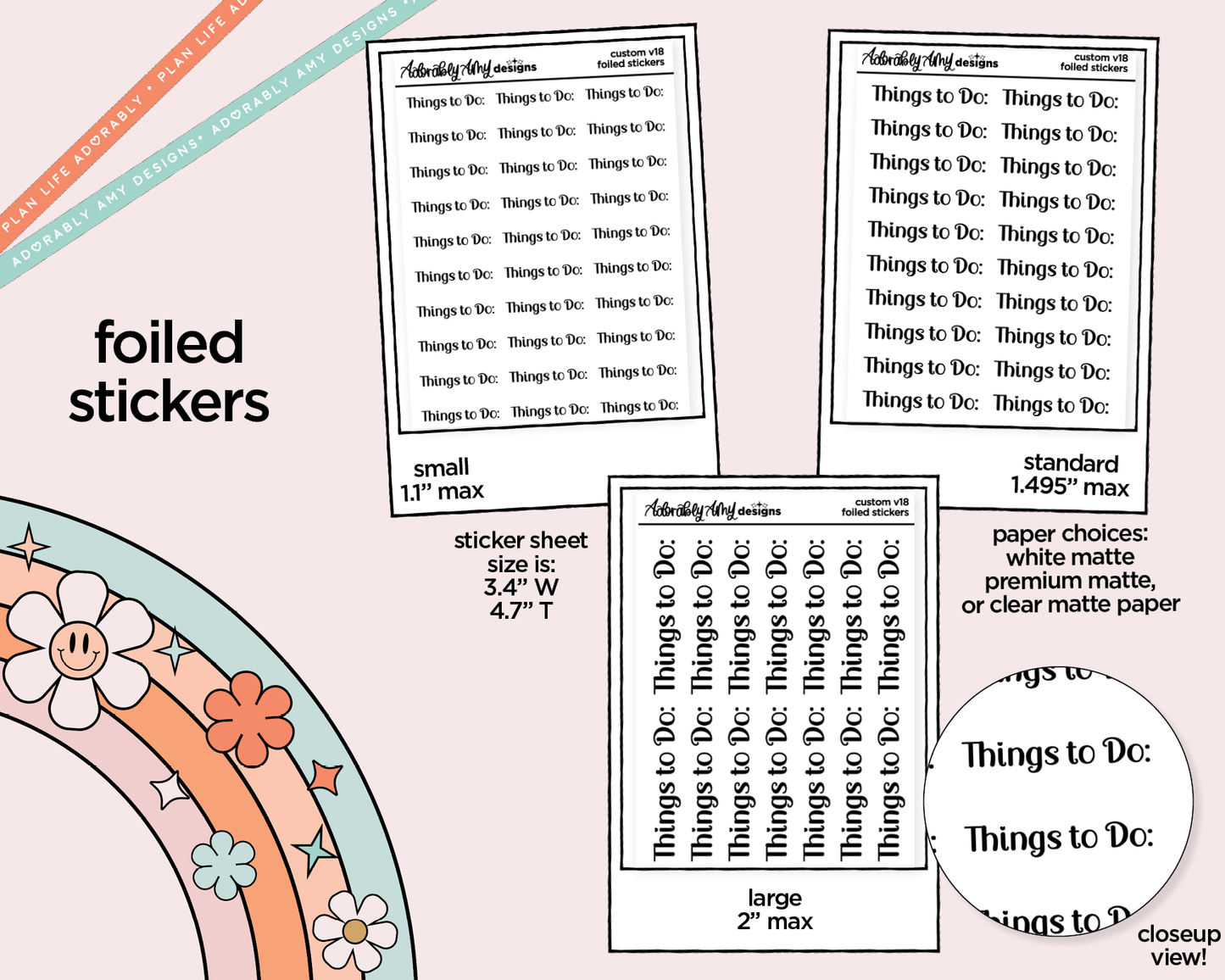 Foiled Custom Word/Phrase Stickers Planner Stickers for any Planner or Insert - Adorably Amy Designs