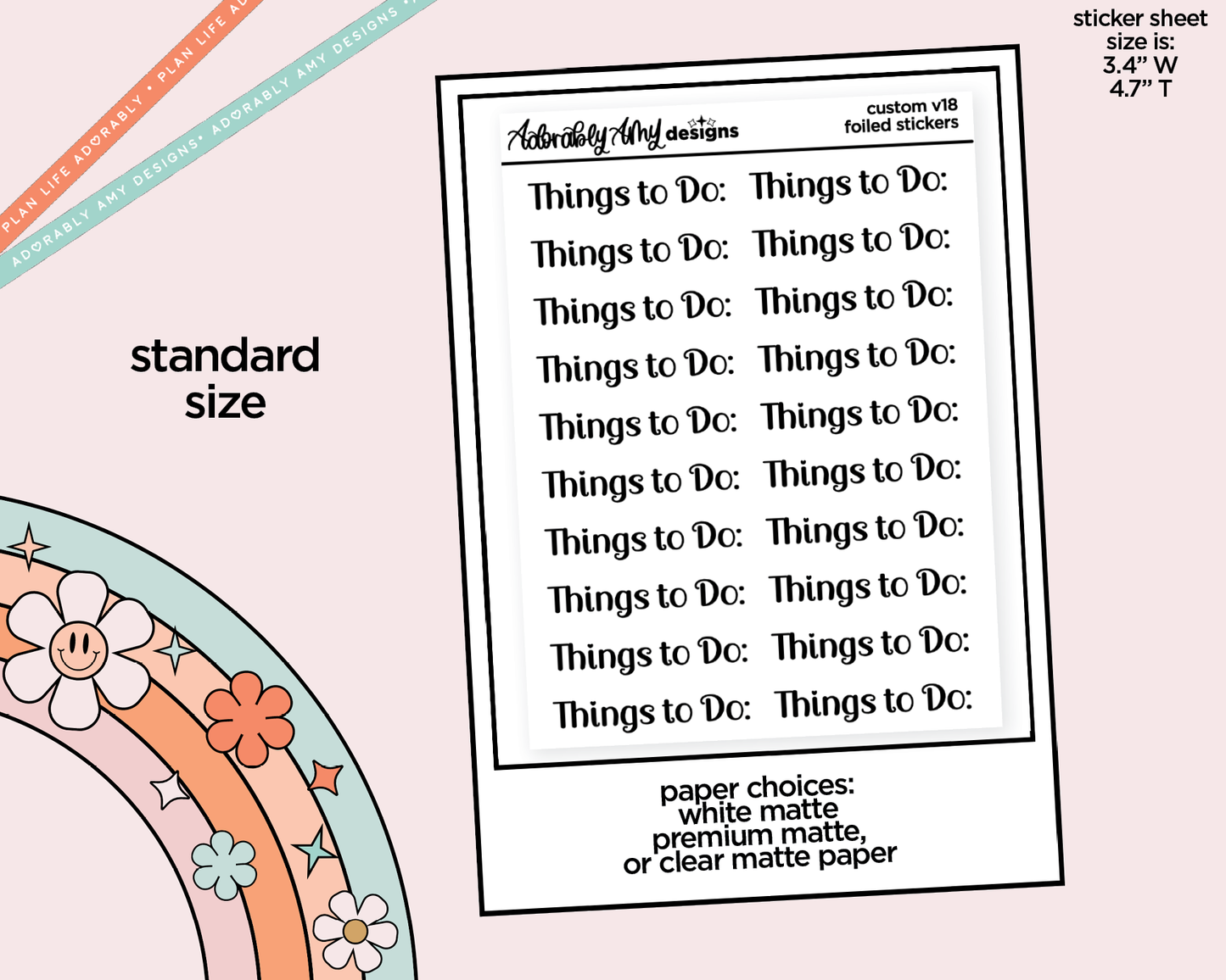 Foiled Custom Word/Phrase Stickers Planner Stickers for any Planner or Insert - Adorably Amy Designs