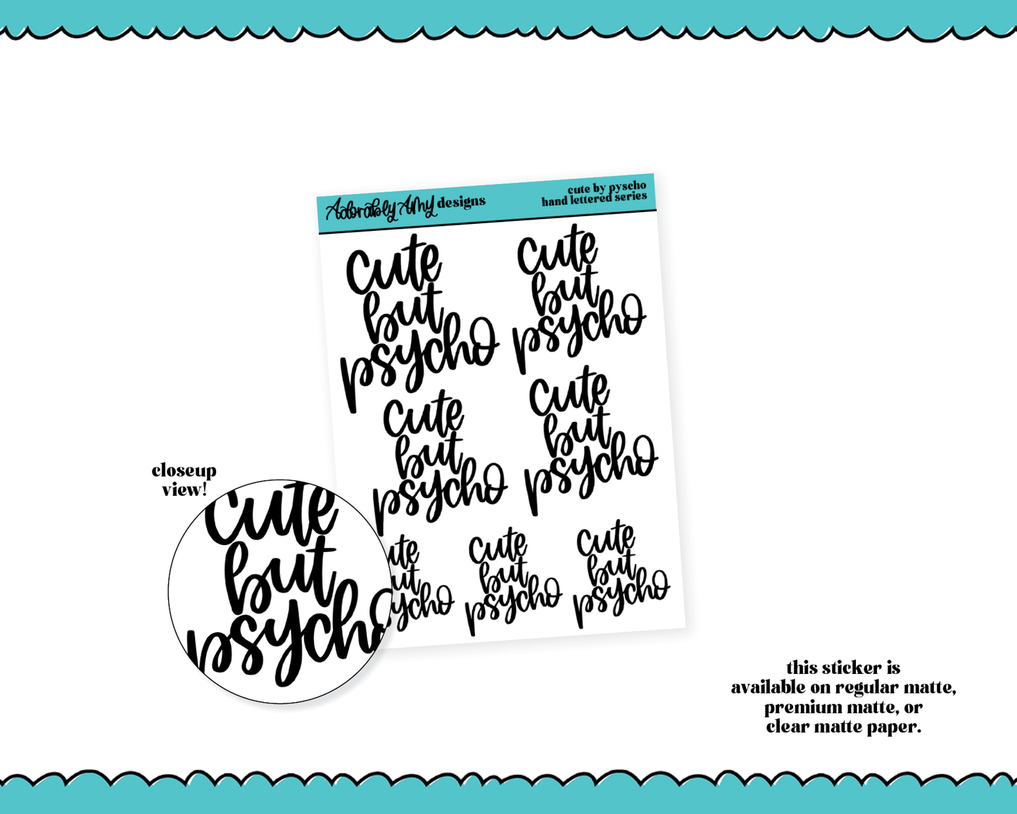Hand Lettered Cute but Pyscho Planner Stickers for any Planner or Insert