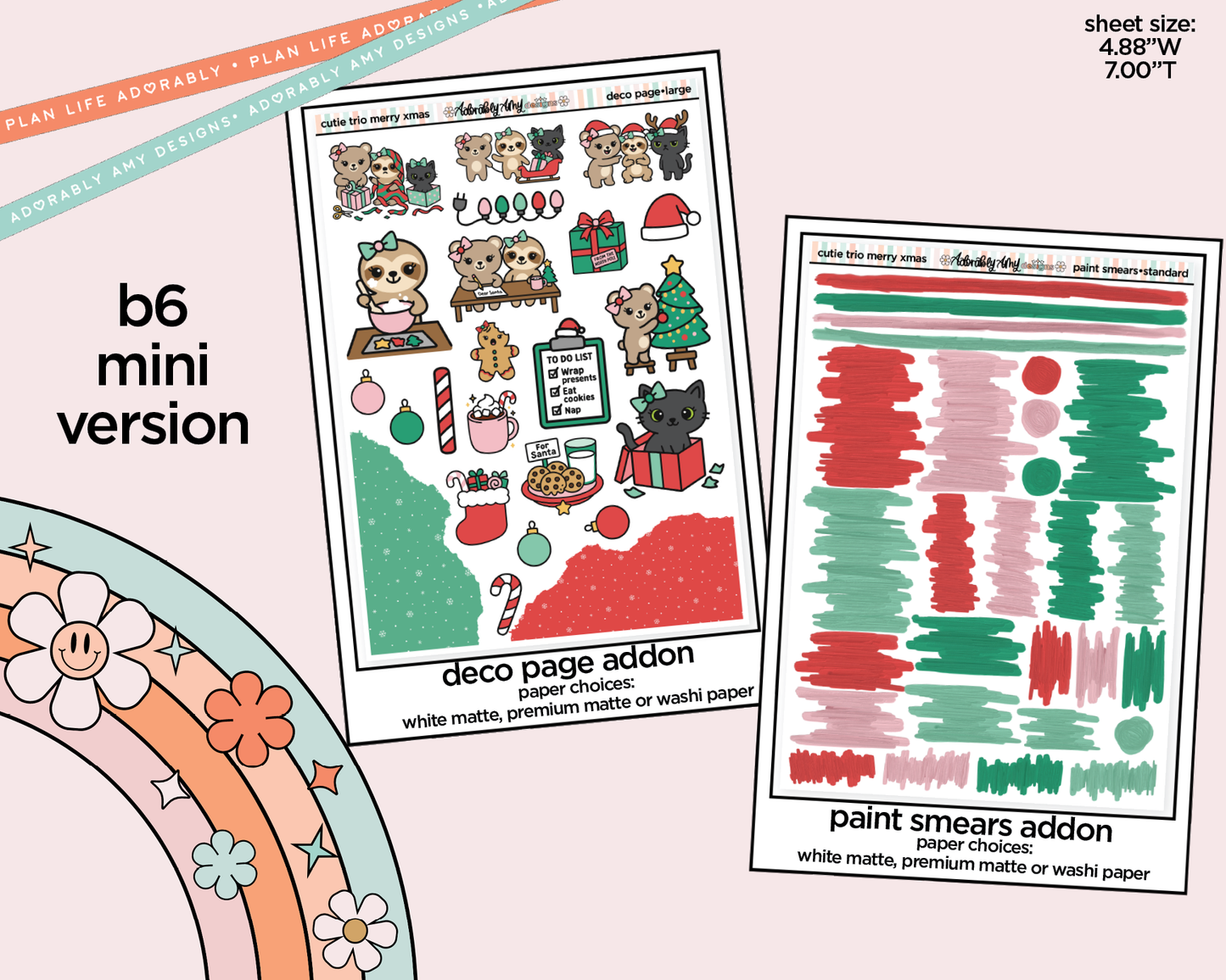 Mini B6 The Cutie Trio Merry Christmas Planner Sticker Kit sized for ANY Vertical Insert
