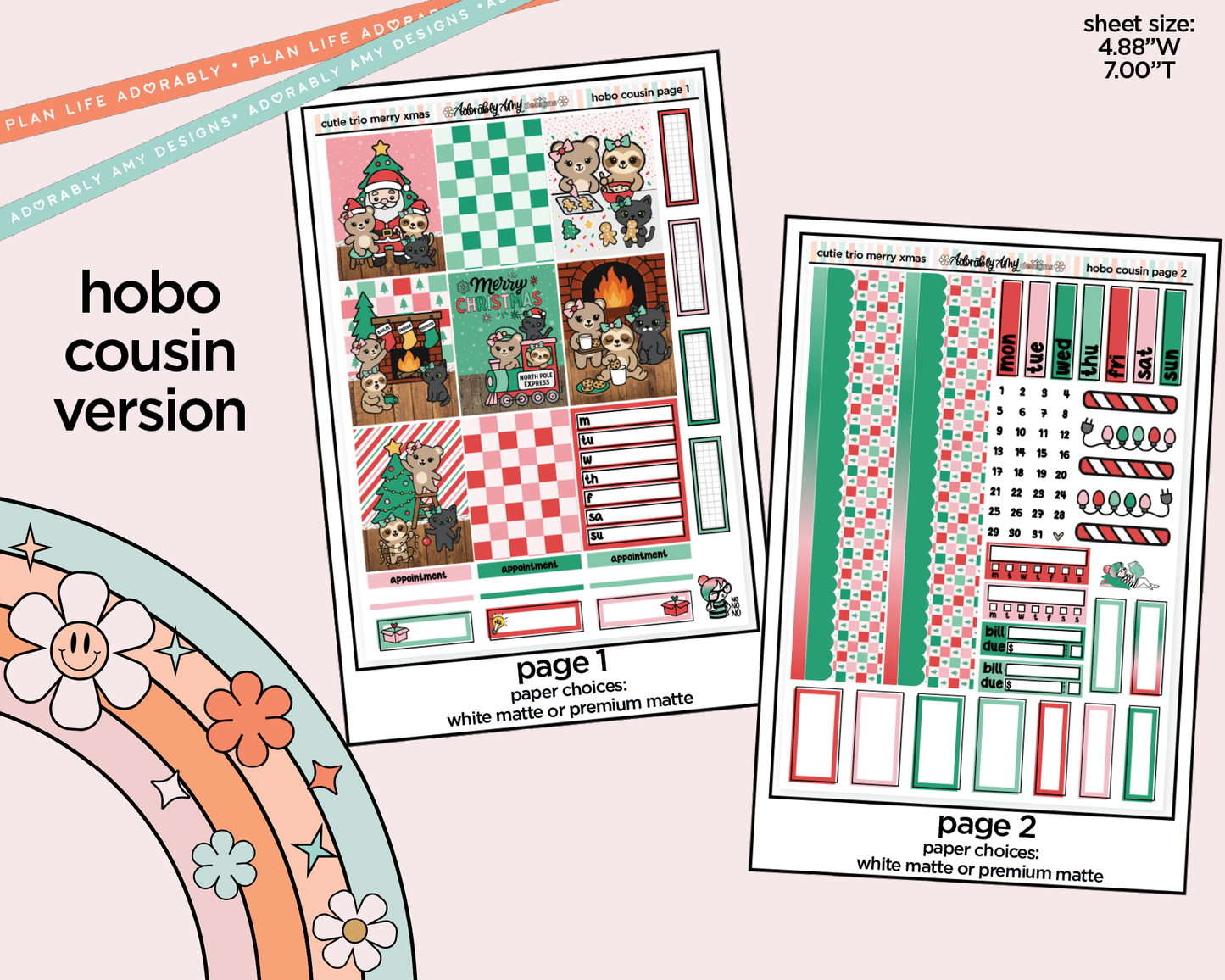 Hobonichi Cousin Weekly The Cutie Trio Merry Christmas Planner Sticker Kit for Hobo Cousin or Similar Planners