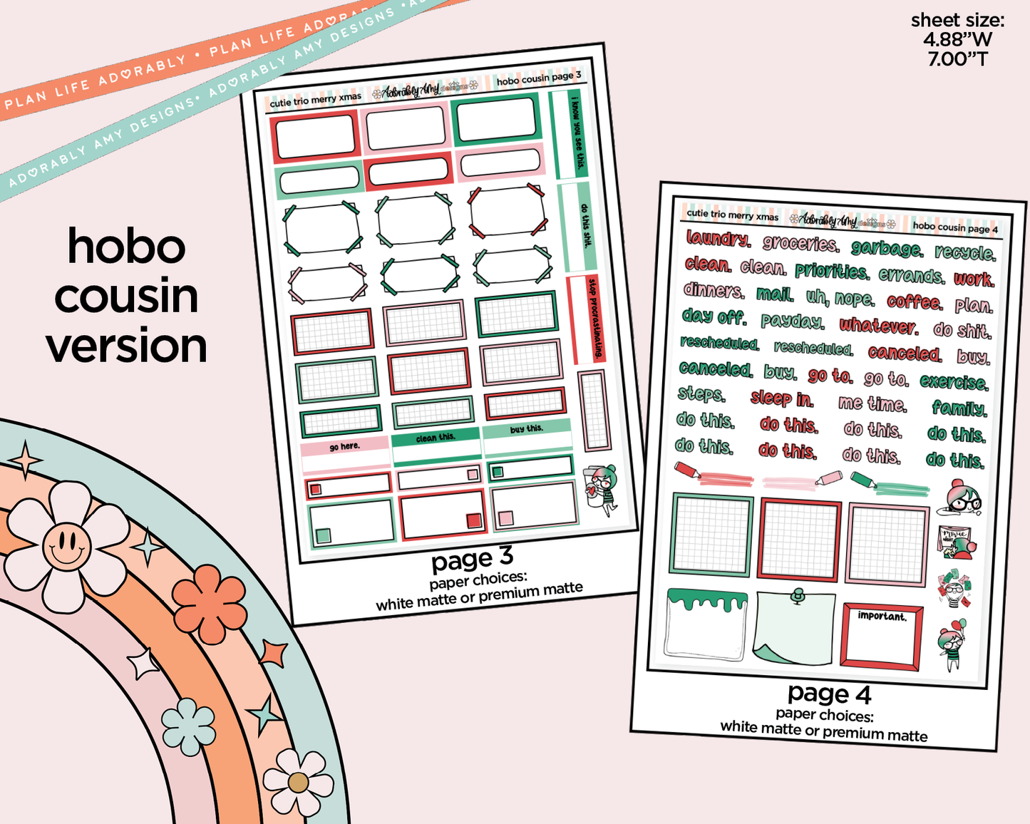 Hobonichi Cousin Weekly The Cutie Trio Merry Christmas Planner Sticker Kit for Hobo Cousin or Similar Planners