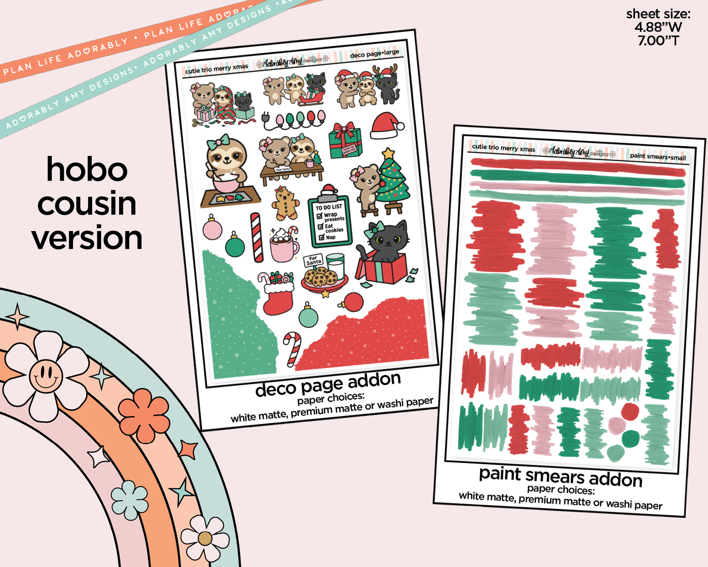 Hobonichi Cousin Weekly The Cutie Trio Merry Christmas Planner Sticker Kit for Hobo Cousin or Similar Planners