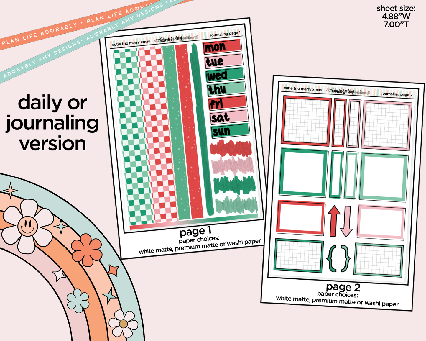 Journaling and Daily Planning The Cutie Trio Merry Christmas in My Hand Planner Sticker Kit
